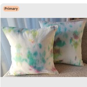Hand-Dyed Tie-Dye Accent Pillow Cover Case in Blue, Green, Pink & Yellow 16x17